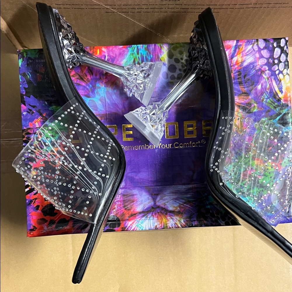 Cape Robbin Black and Clear Embellished Mules